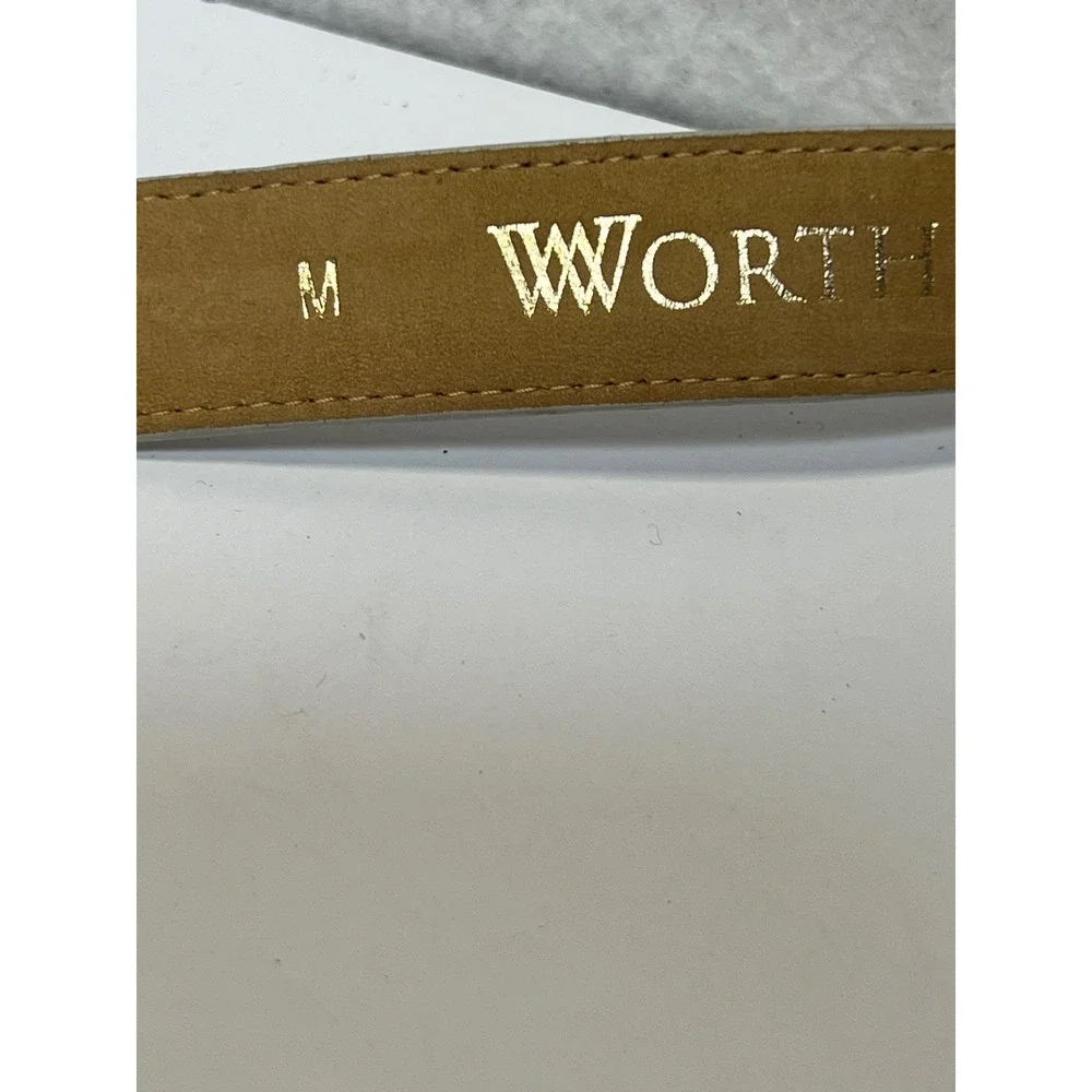 Worth Womens Belt Medium Cream Genuine Calfskin Leather Gold Slide‎ Buckle USA